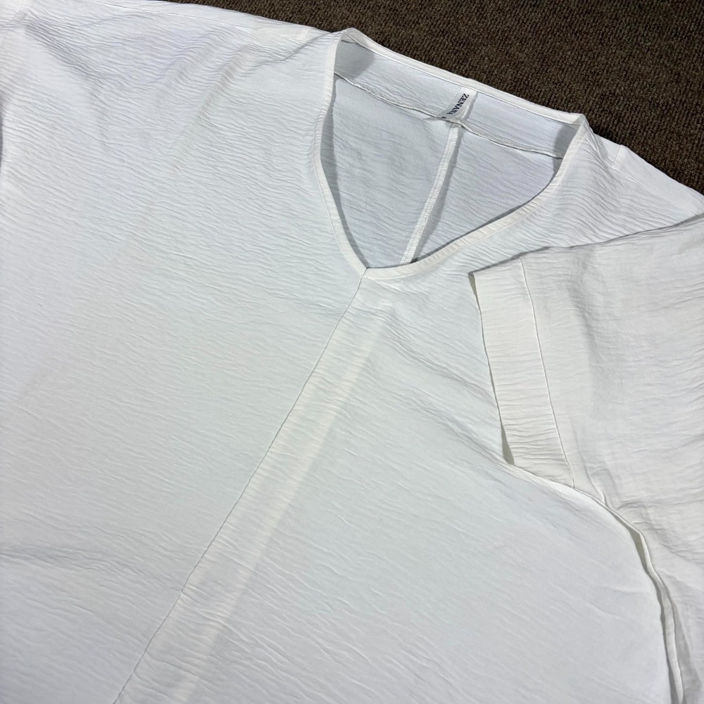 Zenana Blouse Top Women Medium White Textured Woven Airflow V Neck Dolman Sleeve